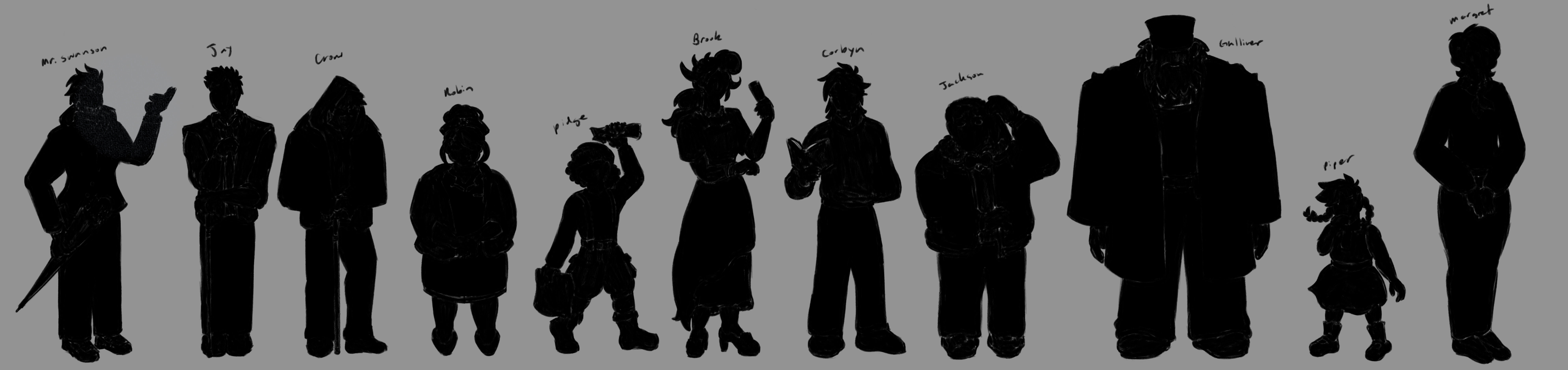 The cast of Jay and Crow: The Return to the Swanson Cold Case (2026) in silhouette to check the cast's shape language and recognizability.