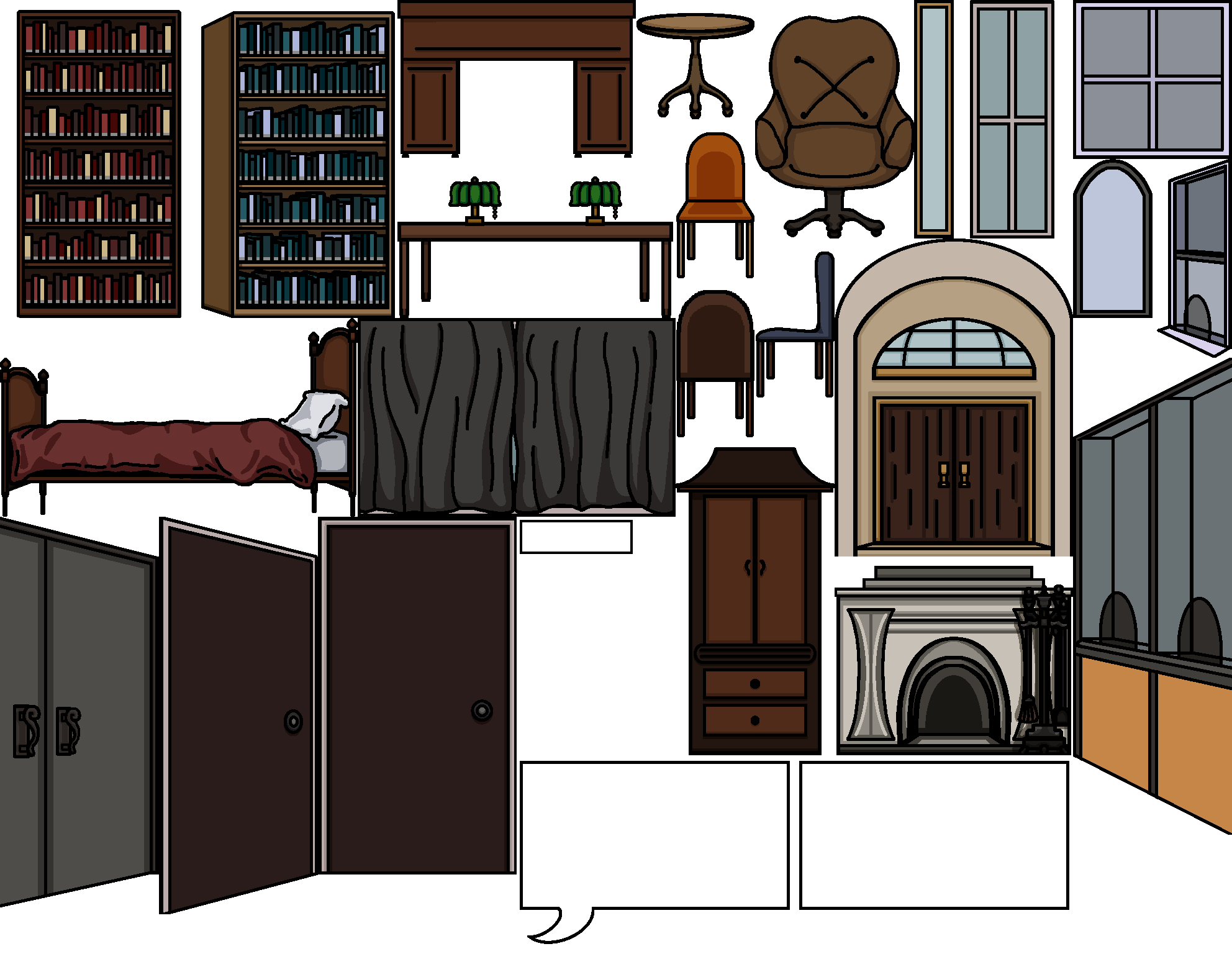 A tilesheet with all the different object assets created for this game arranged together.