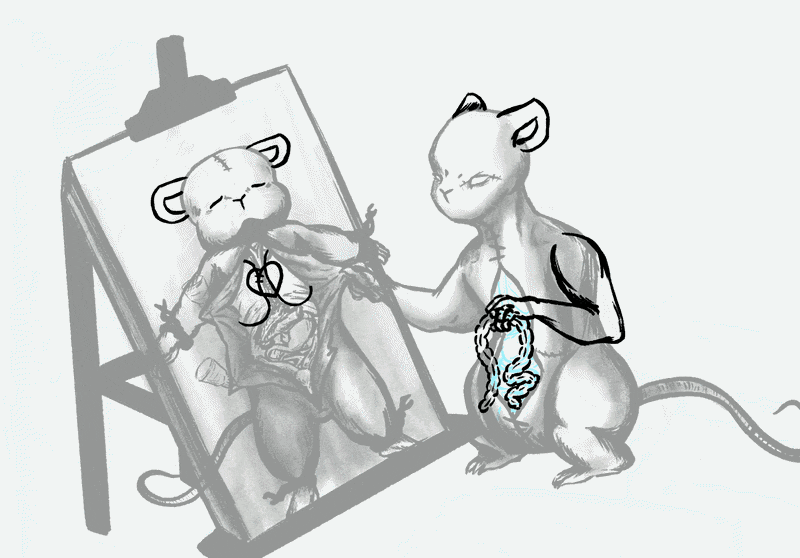 The animated parts of the final gif are lined in black while the line art of the rest of the scene is lower in opacity.