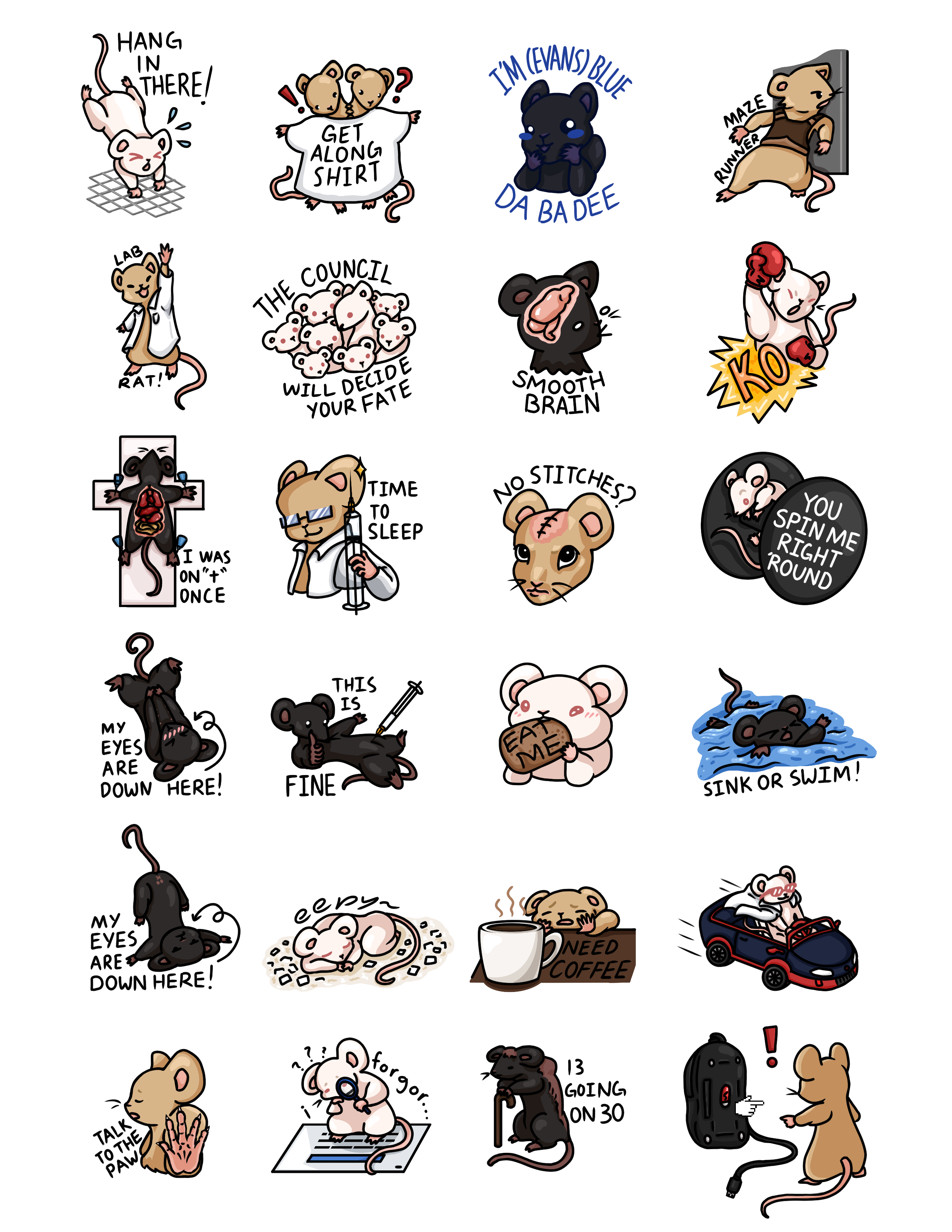 Lab Mice Stickers (2024) on a white background leaving the sticker outlines invisible