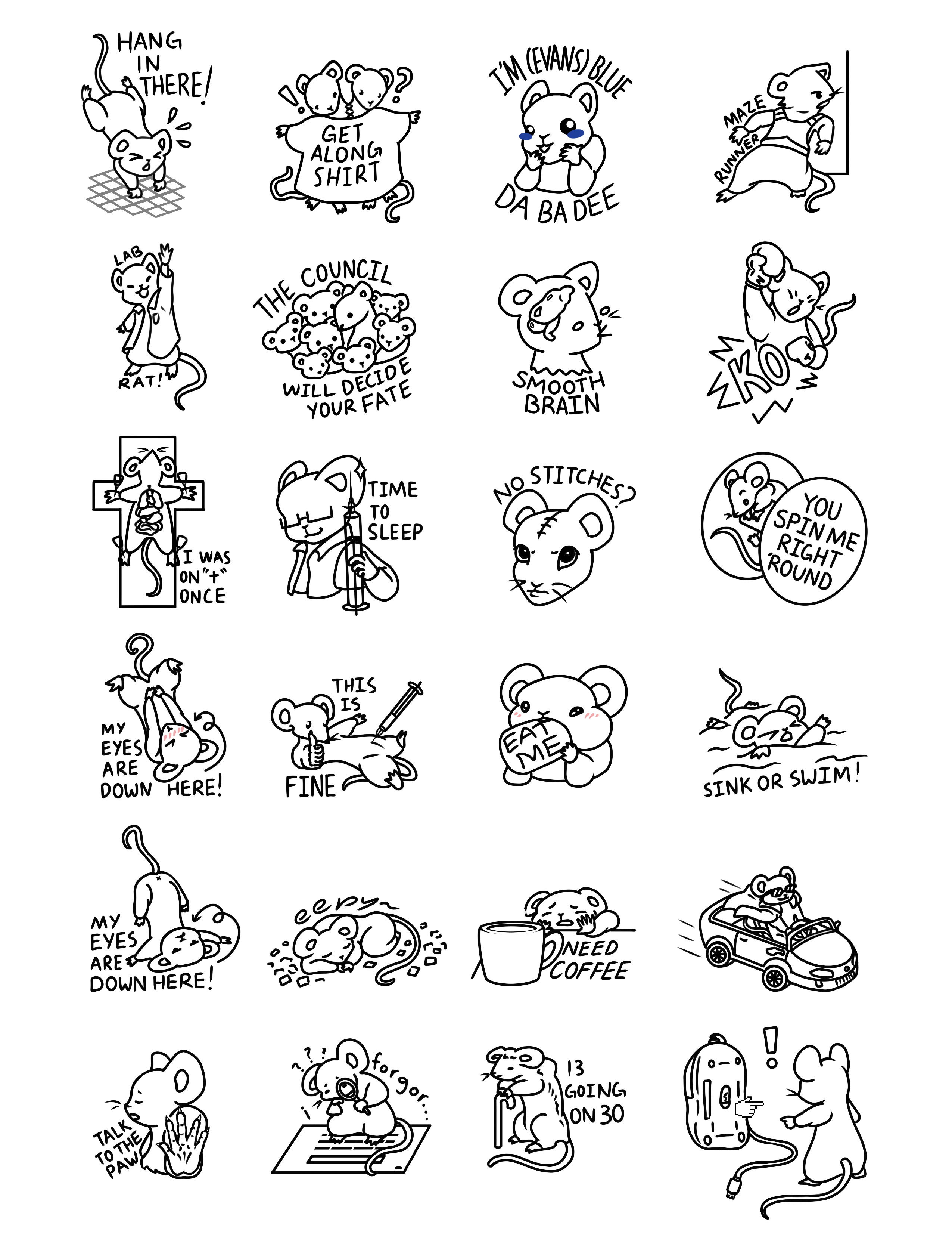 The line art of Lab Mice Stickers (2024)
