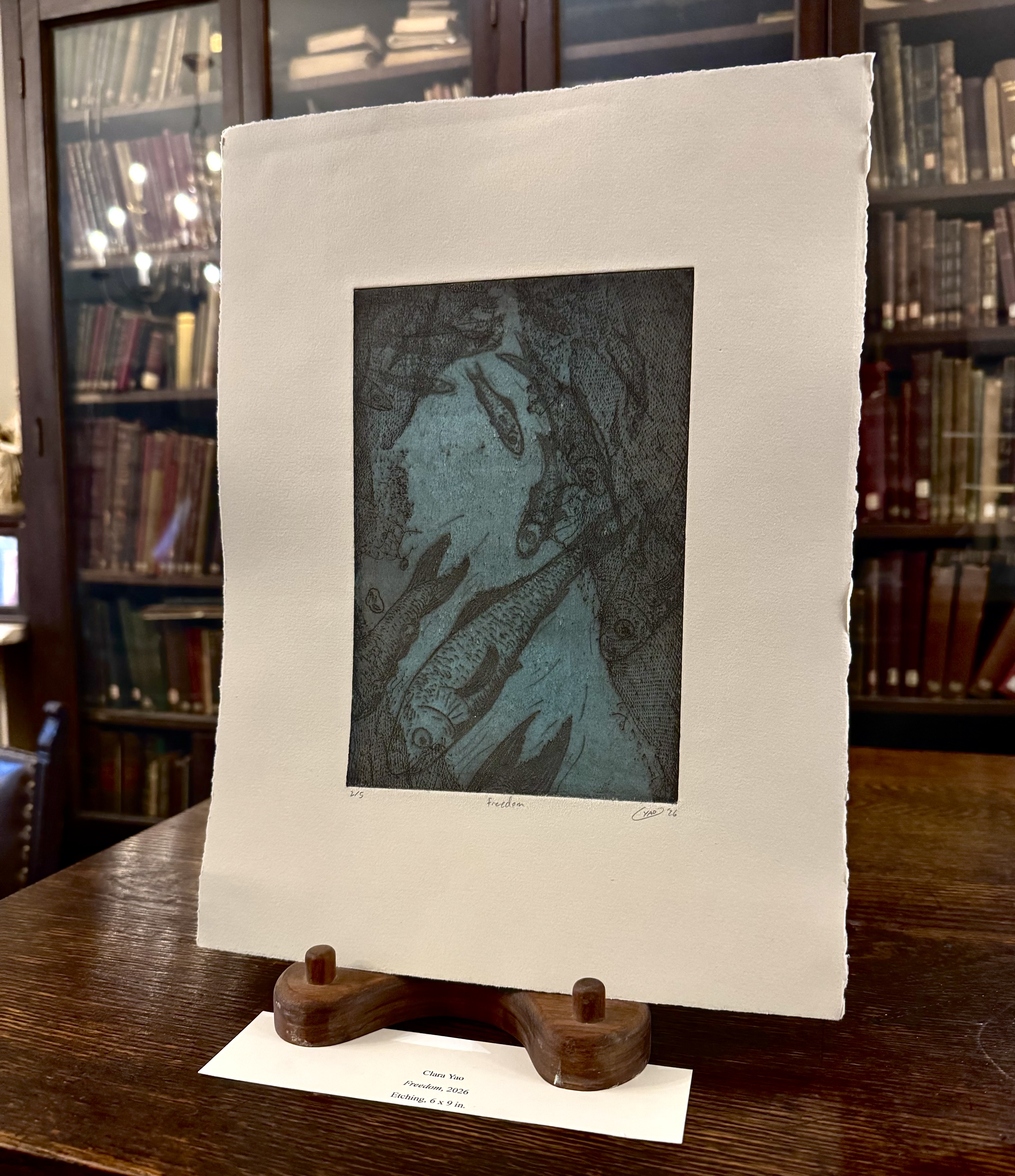 Freedom (2026) as displayed in the Salmagundi Club's Smith library as part of its Celebrating Earth Day exhibition.