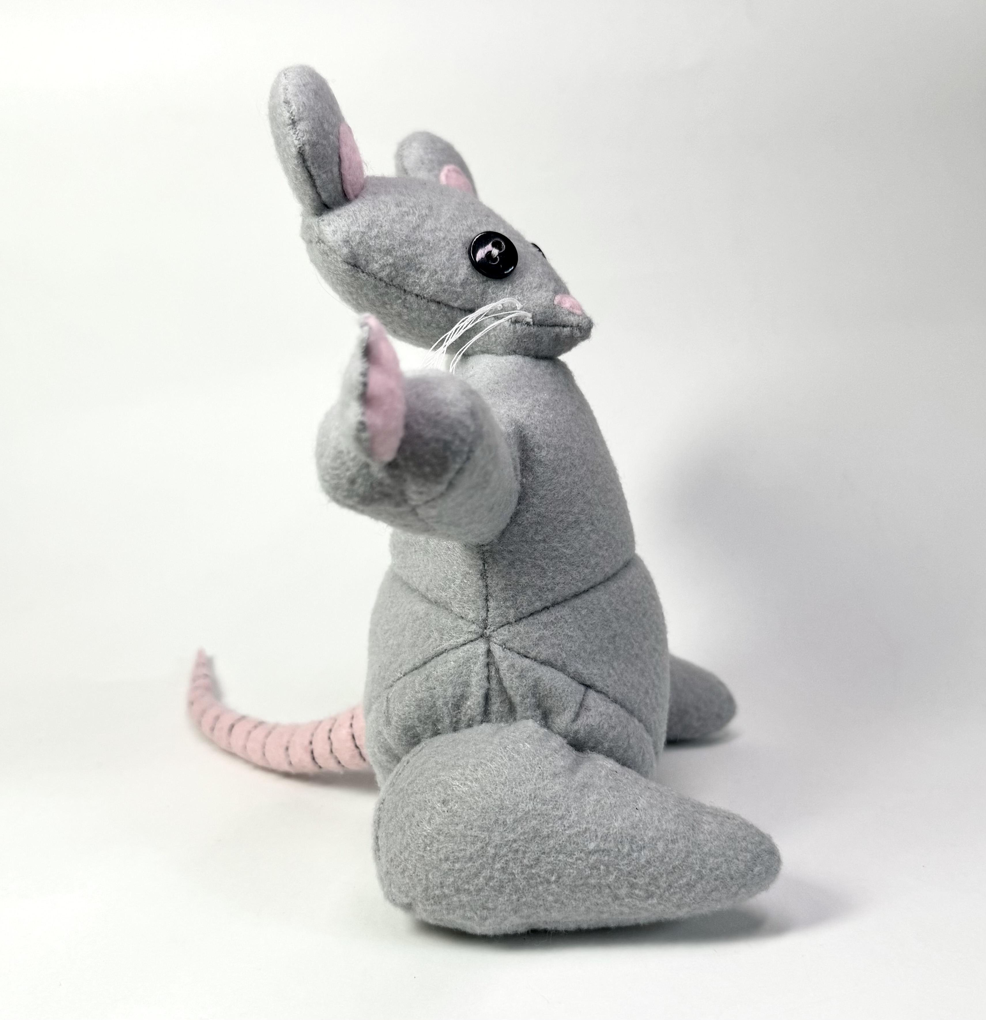 Right view of the Riggs the Rat stuffed animal