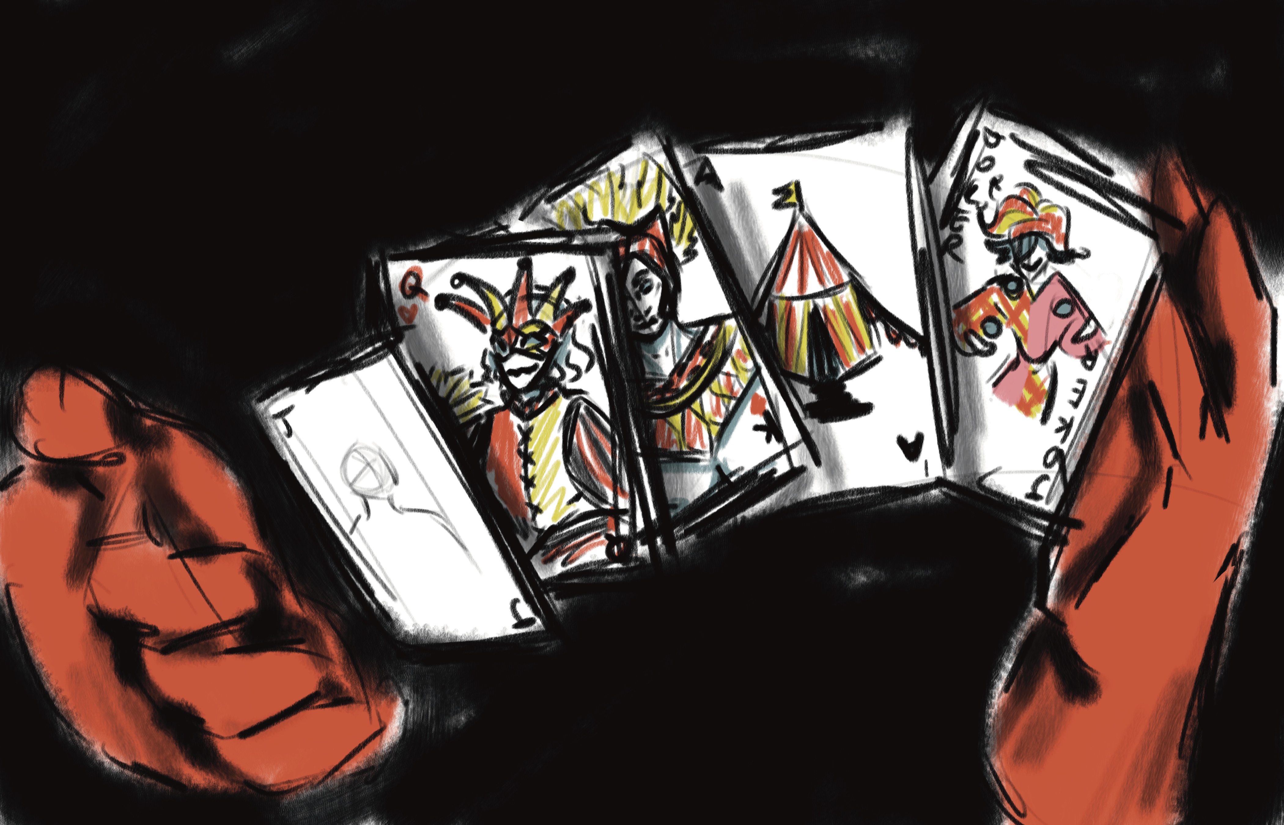 A pair of hands showcasing a deck of cards' face cards like a magician, this ended up turning into Wild Cards (2025) 