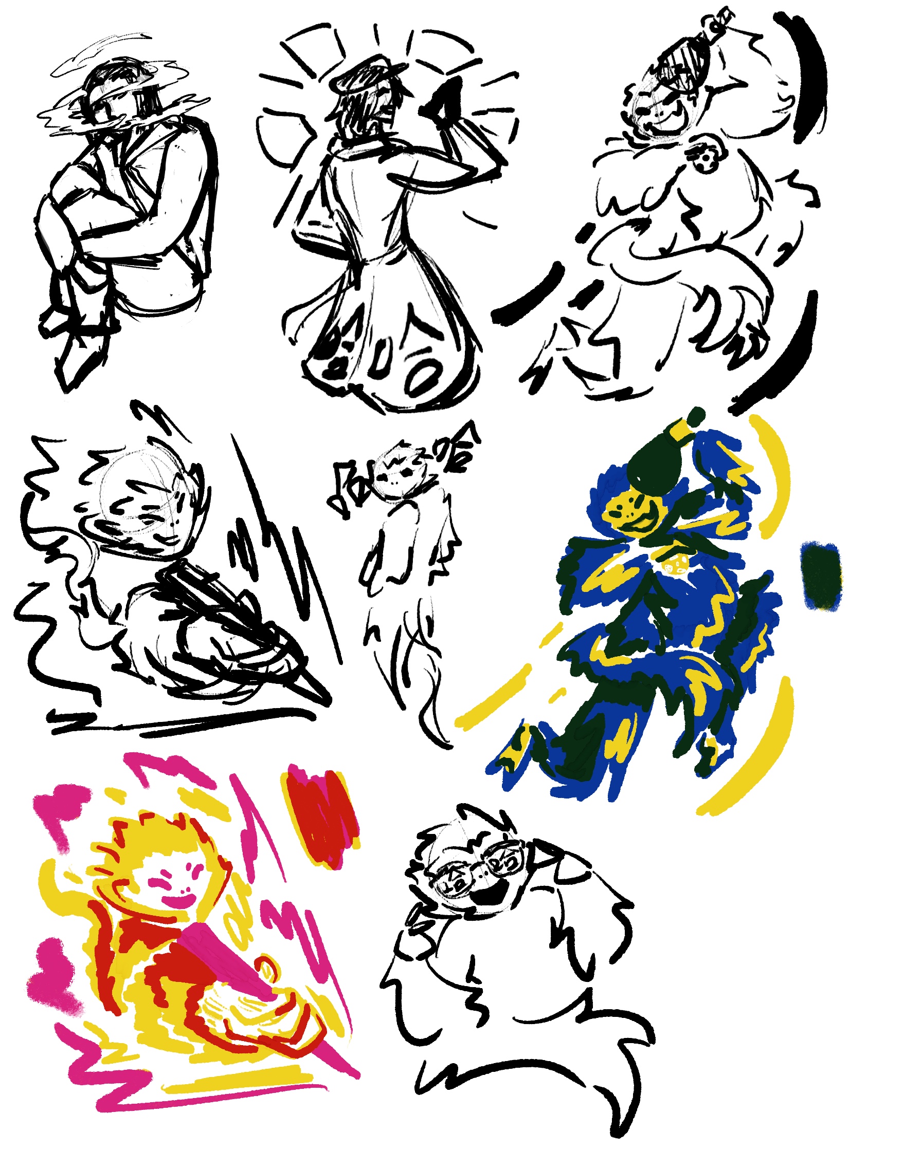 Various doodles exploring the idea of self portrait which resulted in draft doodles which would get rearranged and end up becoming Ready Player 2 (2025)
